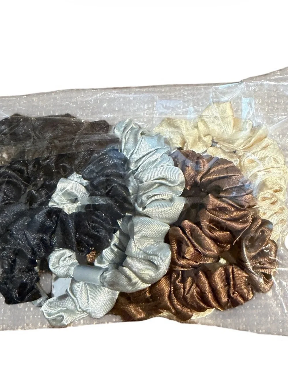 Neutral Satin Scrunchie Hair-Ties Pack of 8
